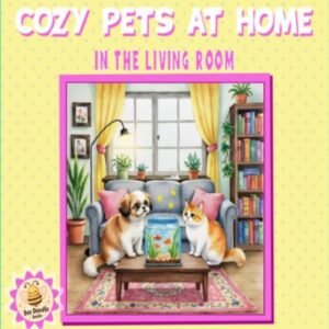Cozy Pets at Home: In the Living Room coloring book cover